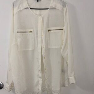 Premise Women's Cream Blouse with Zippered Pockets